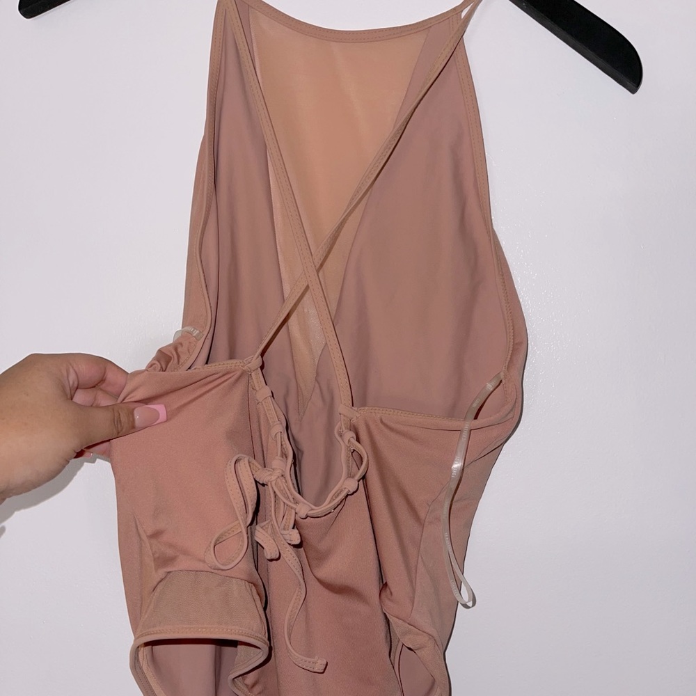 COPY - NUDE LEOTARD or SWIMSUIT w/ MESH V-NECK